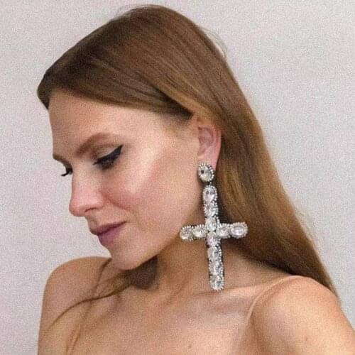 JIJIAWENHUA Fashion womens Rhinestone Cross Drop Earrings Wedding Party Fashion Personality Temperament Jewelry Accessories