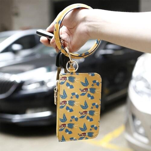 Women Faux Leather Coin Pouch Wallet Key Chain Card Mini Bag Leaf Leopard Print money holder for shopping working Wedding gifts