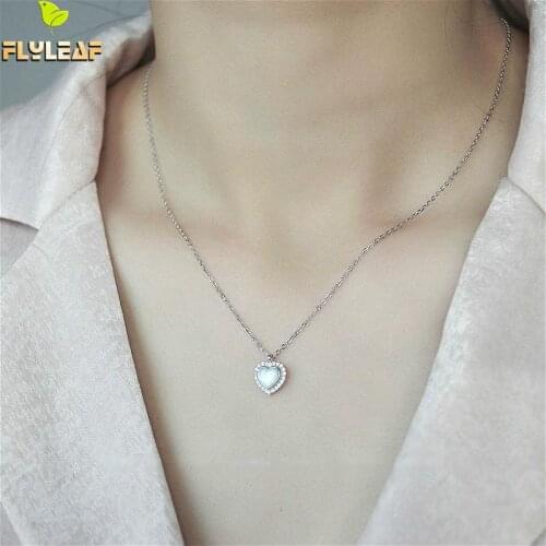Rose Gold Heart Real 925 Sterling Silver Necklace Women Natural Shell Zircon Fashion Chain Fine Jewelry Pendant Necklace Flyleaf
