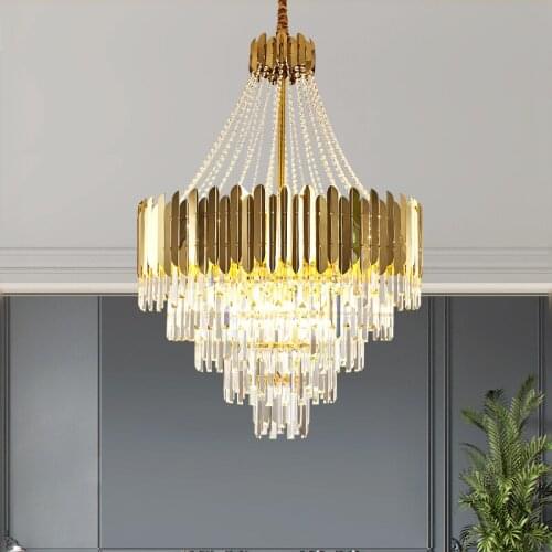 Gold Large Crystal Chandelier In Duplex Building Luxury Hotel Lobby Engineering Villa Living Room Hollow Chandelier