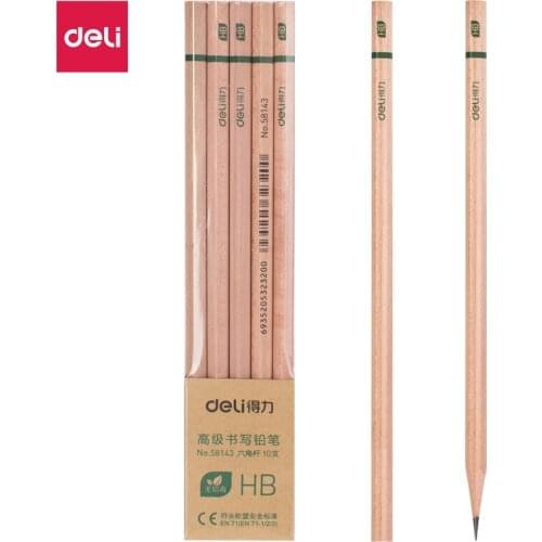 10 pcs / box Deli 58143, Hb hexagon advanced graphite pencil, writing pen, log non-toxic pencil, student office stationery