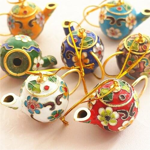 New Wholesale 10PCS China Beijing Featured Crafts Cloisonne Cloisonne Small Hanging Pot Pendant Christmas Ornament Jewelry