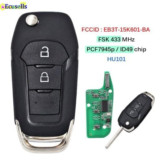 2 Buttons Remote Car Key For Ford Ranger F150 2015-2018 FCC ID: EB3T-15K601-BA FSK 433MHz PCF7945P ID49 Chip HU101