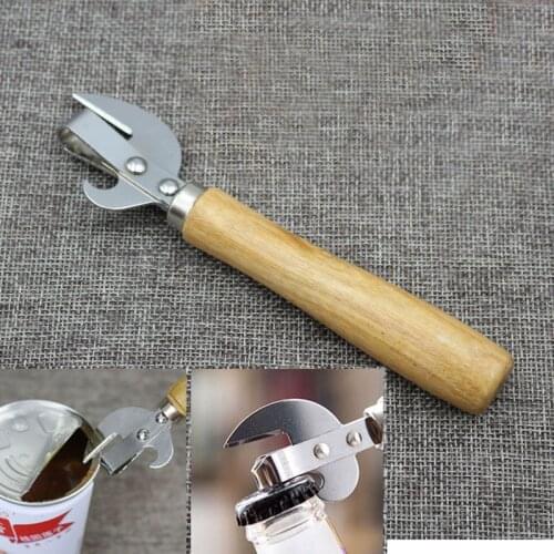 2 In 1 Bottle Openers Multifunctional Easy Jar Can Opener Kitchen Beer Soda Glass Cap Bottle Lid With Wood Handle