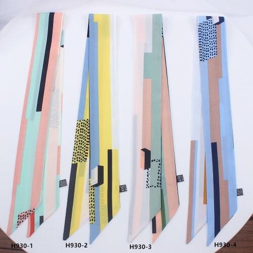2019 HOT twill silk scarf women striped printed neck scarf small long scarves hair band bag ribbon tie scarf for girls H930