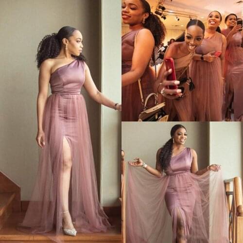 2020 One Shoulder Mermaid Bridesmaid Dresses Side Split Plus Size Wedding Guest Gowns Country Beach Costomize Maid Of Honor Dres