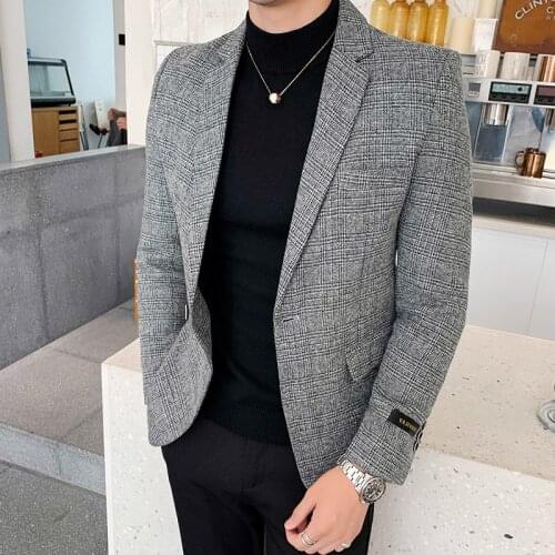 2021 Brand clothing Mens High Quality pure cotton business suit/Male slim fit plaid Leisure Blazers/groom dress Jackets S-3XL