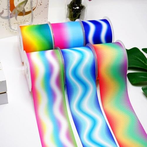 DIY Cartoon Gradient Color Printed Grosgrain Ribbon For Craft Supplies Sewing Accessories 5 Yards. 16377