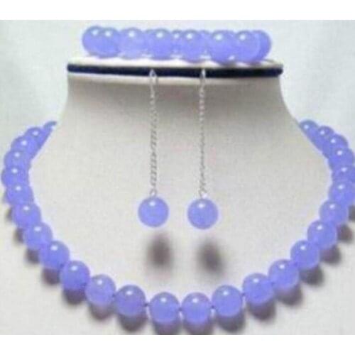 Free Shipping 10mm Natural Lavender Jade Round Beads Necklace Bracelet Earrings AAA jade