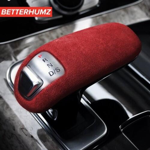 BETTERHUMZ Alcantara Car Gear Shifter Cover Trim Decorative Stickers For Audi A8 2011-2017 Car Interior Shift Handle Accessories