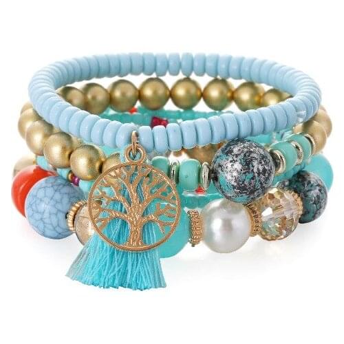 ORNAPEADIA Retro Ethnic Style Bracelet for Women New Womens Tassel Bracelet Tree of Life Pendant Multi-layer Jewelry