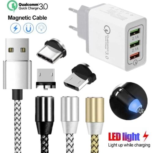 Quick Charge 3.0 USB Charger For iphone Samsung Xiaomi Huawei mate 20 X lite P30 pro honor 20 10 8S 8A 8C Magnetic Charge Cable