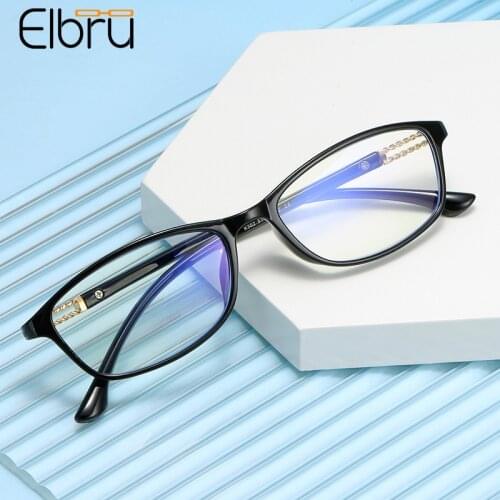 Elbru Fashion Anti Blue Light Flat Lens Plain Glasses Men Women Optical Eyeglasses Vintage Small Transparent Frame Spectacles