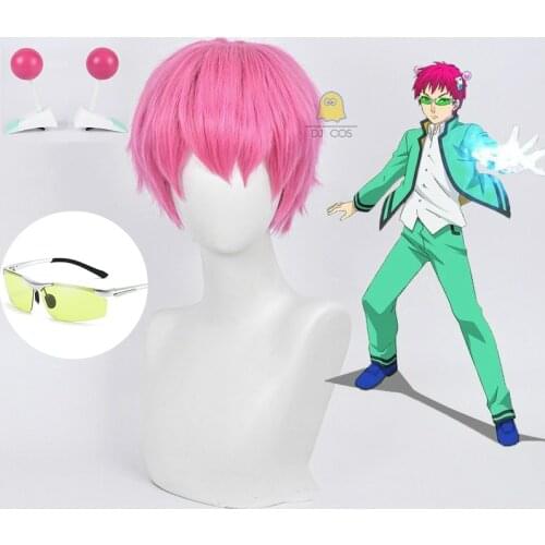 Saiki Kusuo Cosplay Pink Wig No Sai-nan The Disastrous Life PSI Saiki K Props Headwear Glasses Heat Resistant Hair+ Free Wig Cap