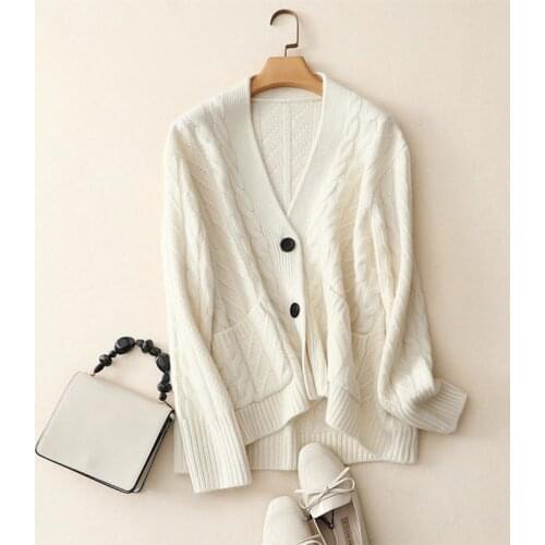 Shuchan Women Top Autumn Winter Coat 100 Cashmere Cardigan Sweaters Plus Size White Buttons Outerwear Female Knitting Cardigans