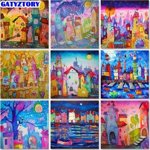 60x75cm Frame Paint By Number For Adults Abstract House Landscape Acrylic Paint On Canvas Pictures By Numbers For Home