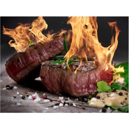 Frameless Delicious Roast Beef Canvas Painting Modern Nordic Style Printed Steak Food Poster Wall Bar Home Decoration 70*50cm