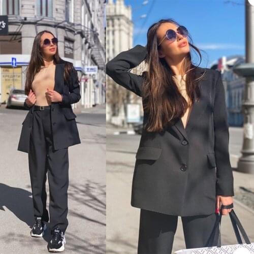 Classic Black Women Suits Custom Made Notched Lapel Two Buttons Blazer Vintage Loose Young Girl Party Daily Jacket