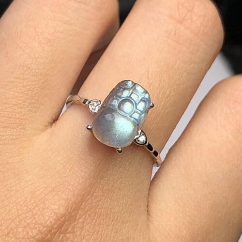 Labradorite Pixiu Ring Natural Crystal Ring Inlaid S925 Silver Gray Moonstone Ring Lucky For Women Stone Rings Jewelry Wholesale