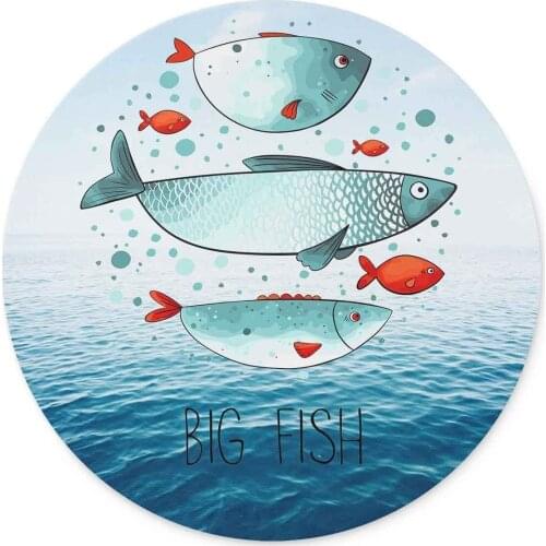 Blue Sea With Waves And Clear Blue Sky And Fish Mouse Pad-Non-Slip Rubber Round Mousepad-Applies To Games，Home, School,Office