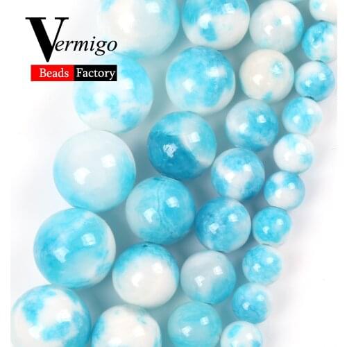 6/8/10/12mm Blue White Spot Jades Round Beads Natrual Stone Beads for Jewelry Making diy Bracelet Necklace Accessories 15"