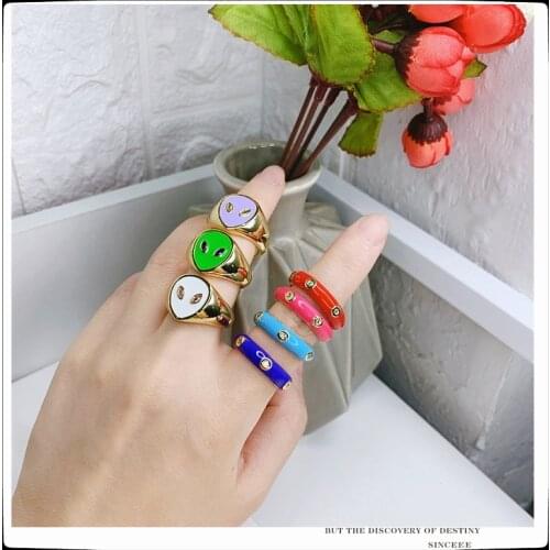 EDY Hot Selling Ring 2021 Simple Alien Multicolor Personality Set Diamonds Fashion Rings For Women Girl Jewelry Accessories