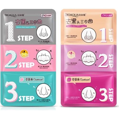 BIOAQUA Face Care Nose Mask Remove Blackhead Acne Remover Clear Beauty Clean Cosmetic 3 Step Kit