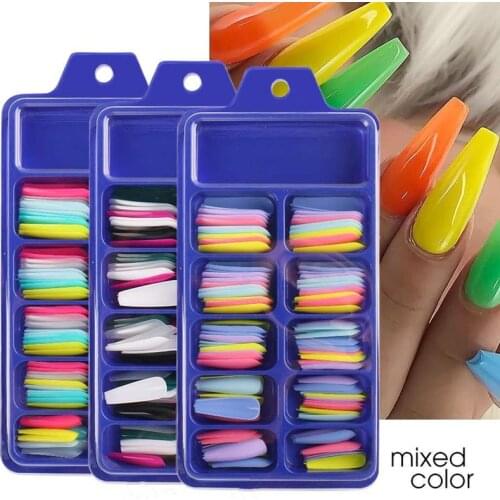 INS Fashion Professional Mix Color False Nail Full Cover Long Coffin Detachable Nail Tips for Women Art Manicure 100 Pieces/box