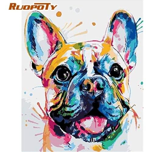 RUOPOTY 60×75cm DIY Painting By Numbers Colorful Dogs Handpainted Kits For Animals on Canvas Drawing Acrylic Paints Gift Home De