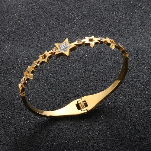 Stainless Steel Fashion Hollow Star Shiny Crystal Bracelets Bangles For Women Men Party Jewelry Gift