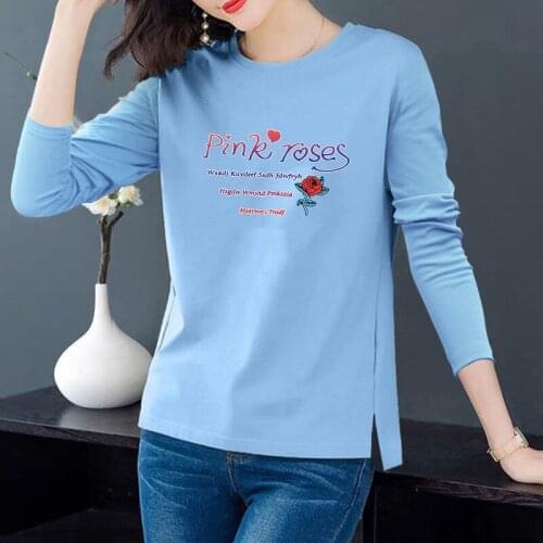 Ymwmhu New Arrival Pure Cotton T-shirt Women Long Sleeve Rose Graphic Tshirt Slim Fit Ladies Korean Clothing Femme Tee Shirt