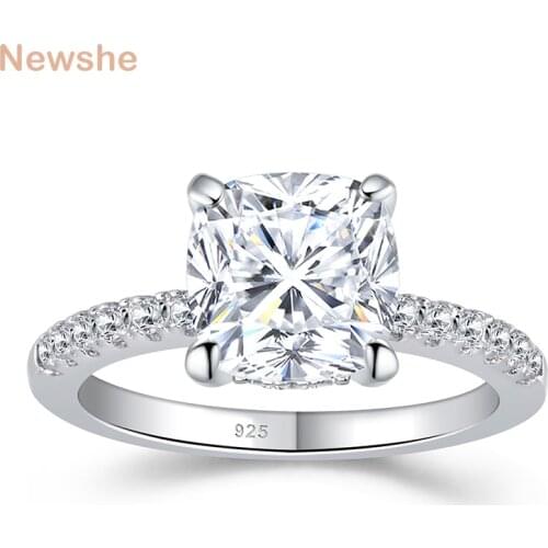 Newshe Solid 925 Sterling Silver Engagement Rings For Women 2.2 Ct Cushion Cut AAAAA CZ Wedding Ring Special Fine Jewelry BR1146