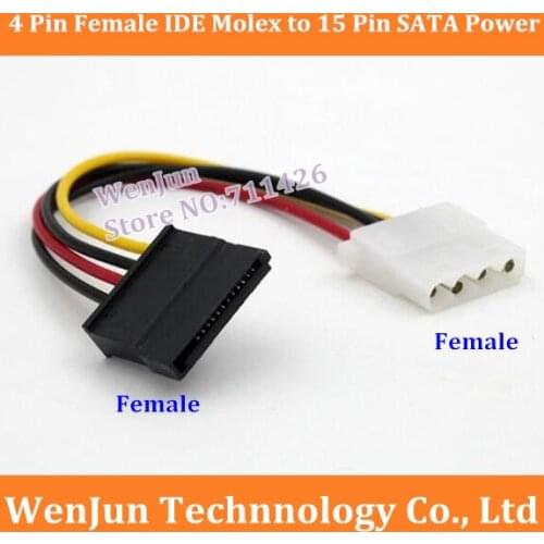 Hot Sale NEW 4 Pin Female IDE Molex to 15 Pin Female Serial ATA SATA Power Converter Adapter Cable 10pcs/lot