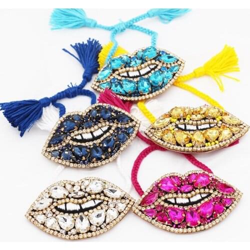 Personality fashion rhinestone lip bracelet New Baroque Sponge Exaggerated Colored Rhinestones Hand Sewing Lips Bracelet 521