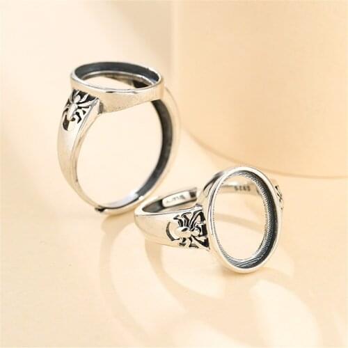 Ring Setting for 11x15mm Oval Cabochons Ring Blank Thai Sterling Silver Adjustable Ring Base with Carved Spiders SR0046