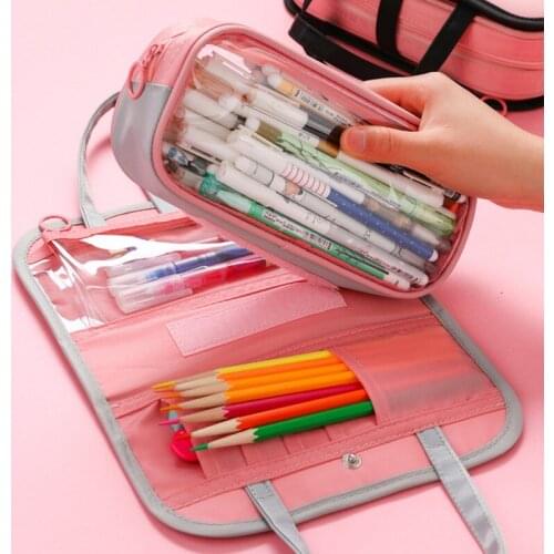 Pencil Case Portable Large-capacity Solid Color Pen Box Cosmetic Bag School Supplies Student Girls Stationery Make up Bag Gifts