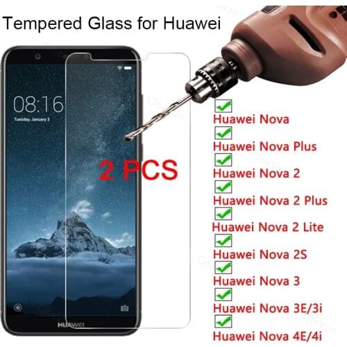 2 Pcs Phone Front Glass for Huawei Nova 2 Plus Lite 2S Tempered Glass for Huawei Nova 4E 4i 3E 3i 3 Hard Glass Transparent