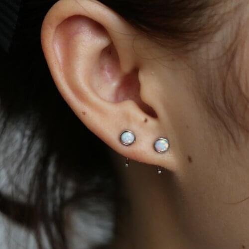 SIMPLE single stone ear wire 4mm opal Gem elegance women gift jewelry 925 sterling silver white fire opal girl lovely earring