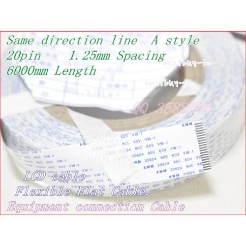 1.25mm Spacing + 6000mm Length +20P A / same direction line Soft wire FFC Flexible Flat Cable. 20P *1.25A *6000MM