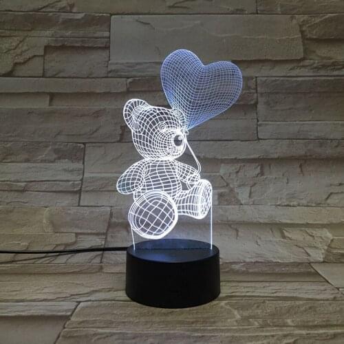 Plug In 3D Acrylic Lamp LED Light USB Teddy Heart Bear Mood Table Love Nightlight with Sensor A Favorite Gift for Mothers Day