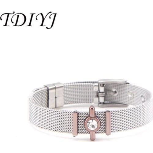 TDIYJ Fashion New Arrival 10mm Mesh Bracelets Set with Crystal Keeper Charms as Women Jewelry