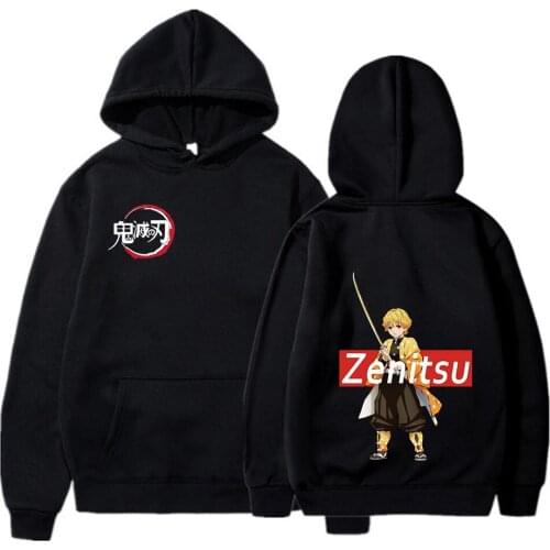 Japanese Anime Demon Slayer Hoodies Zenitsu Graphic Hooded 2021 Hip Hop Streetwear Unisex Fashion Sweatshirt Tops