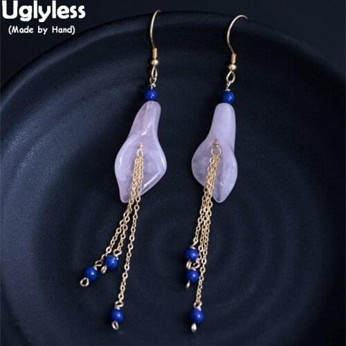 Uglyless 100% Real 925 Sterling Silver Women Ethnic Tassel Earrings for Women Calla lily Crystal Earrings Floral Brincos Lapis