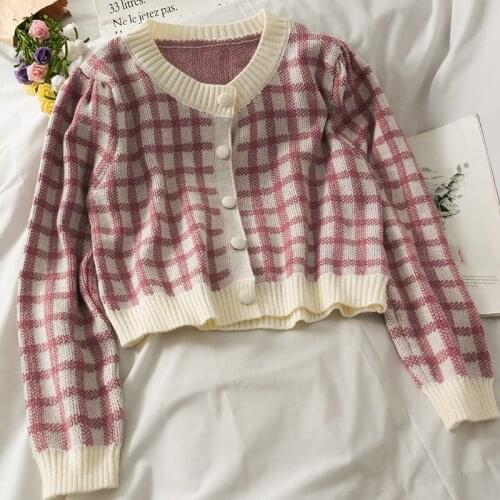 Fairy Grunge Sweater Cropped Cardigan Women Pull Femme Vintage Ugly Christmas Woman Sweaters Plaid Clothes 2021 Winter Cardigans