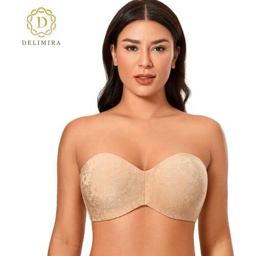 Delimira Women Plus Size Minimizer Strapless Bra Jacquard Unlined Underwire Bras for Large Bust Brassiere
