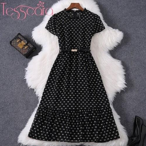 TESSCARA Women Runway Designer Elegant Chiffon Dress Festa High Quality Long Vintage Cocktail Party Robe Femme Casual Vestidos