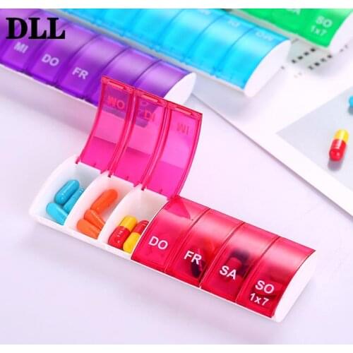 1PC Container Case Pill Box Splitters 4 Colors 7 Days Weekly Tablet Pill Medicine Box Holder Storage Organizer