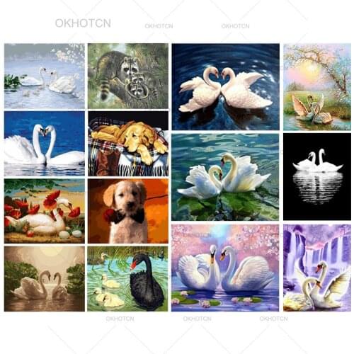 5D Diy Diamond Painting White Swan Cross Stitch Kits Diamond Mosaic Embroidery Landscape Animals 3d Painting Round Drill Gift