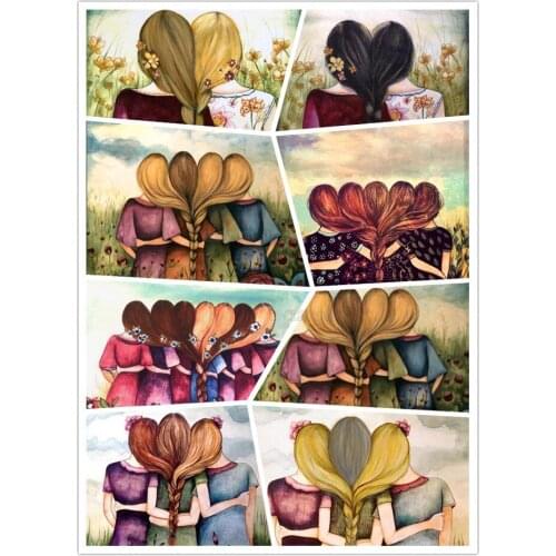 5d diy special diamond painting Girls with long hair in braids embrace each other in the field to see the Chinese style pattern