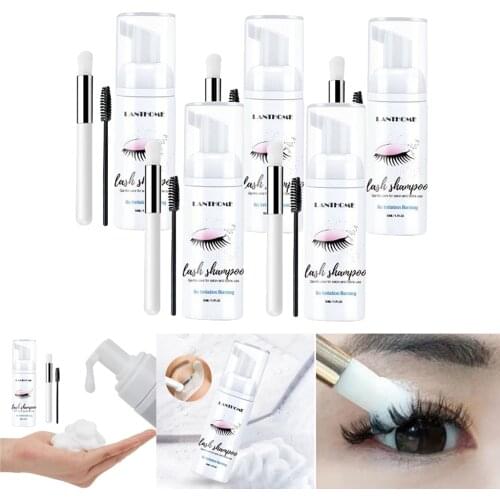 5pcs Eyelash Extension Shampoo 50ml Salon Eyelash Cleansing Foam Eyelash Extensions Brush Shampoo Kit No Stimulation